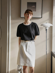 ホワイト ジャカード ハイウエストAラインスカート