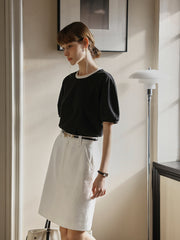 ホワイト ジャカード ハイウエストAラインスカート