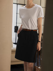 ホワイト ジャカード ハイウエストAラインスカート