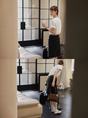 ホワイト ジャカード ハイウエストAラインスカート