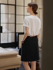 ホワイト ジャカード ハイウエストAラインスカート