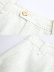 ホワイト ジャカード ハイウエストAラインスカート