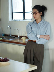 ブルーストライプロングスリーブシャツ