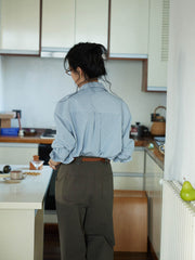 ブルーストライプロングスリーブシャツ