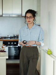 ブルーストライプロングスリーブシャツ