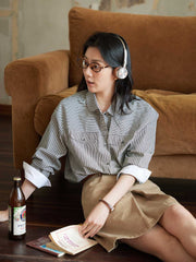 ブルーストライプロングスリーブシャツ