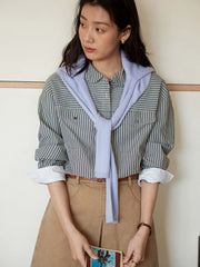 ブルーストライプロングスリーブシャツ