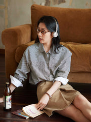 ブルーストライプロングスリーブシャツ