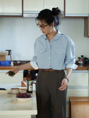 ブルーストライプロングスリーブシャツ