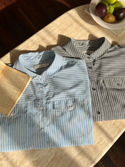ブルーストライプロングスリーブシャツ