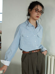 ブルーストライプロングスリーブシャツ