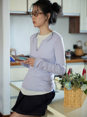 フェイクツーピース Vネックニット