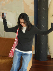 フェイクツーピース Vネックニット