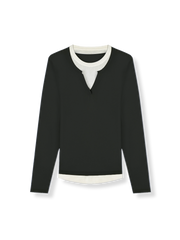 フェイクツーピース Vネックニット