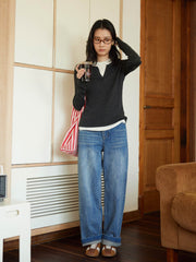 フェイクツーピース Vネックニット