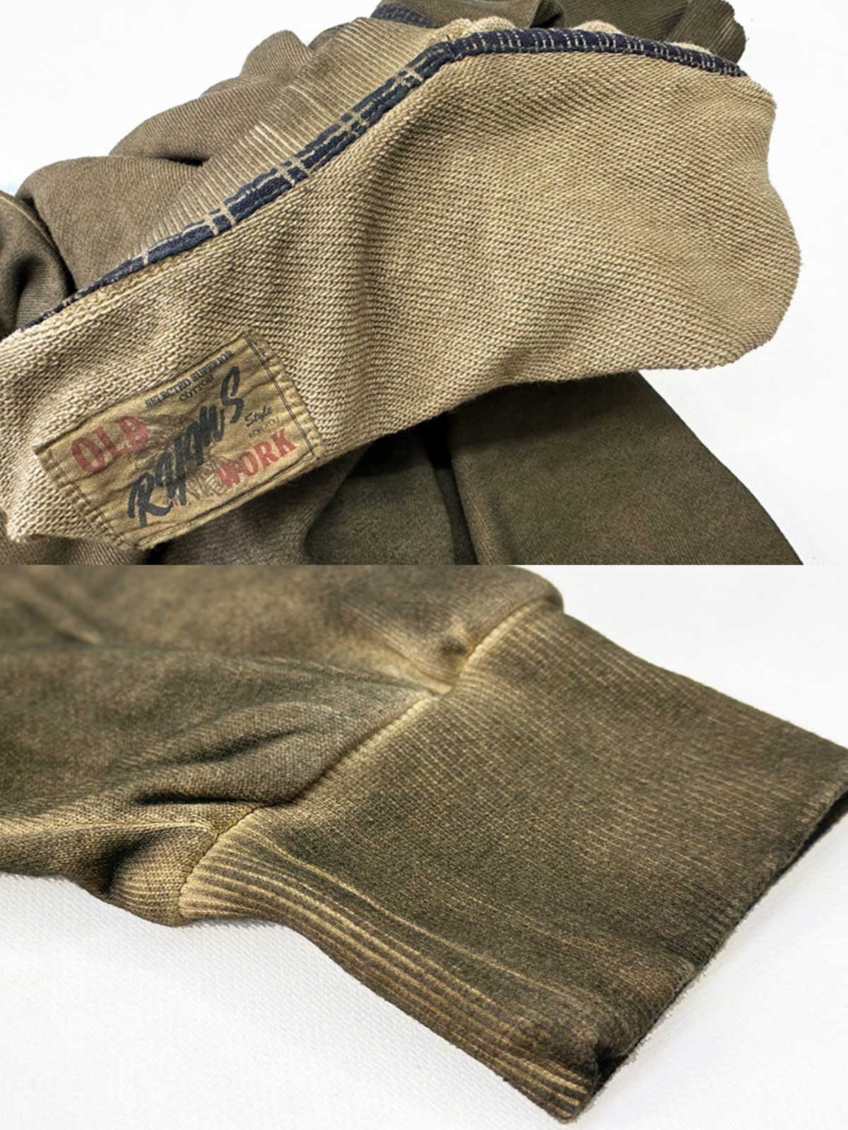 製品画像
泥染めクルーネックスウェットの全体展示。自然な色ムラと独特な泥染め加工が特徴的なヴィンテージスタイルの一着。
詳細画像
泥染めの独特な風合いとヘビーウェイトコットンの質感を強調したディテール特写。色ムラと自然な陰影がヴィンテージ感を際立たせています。