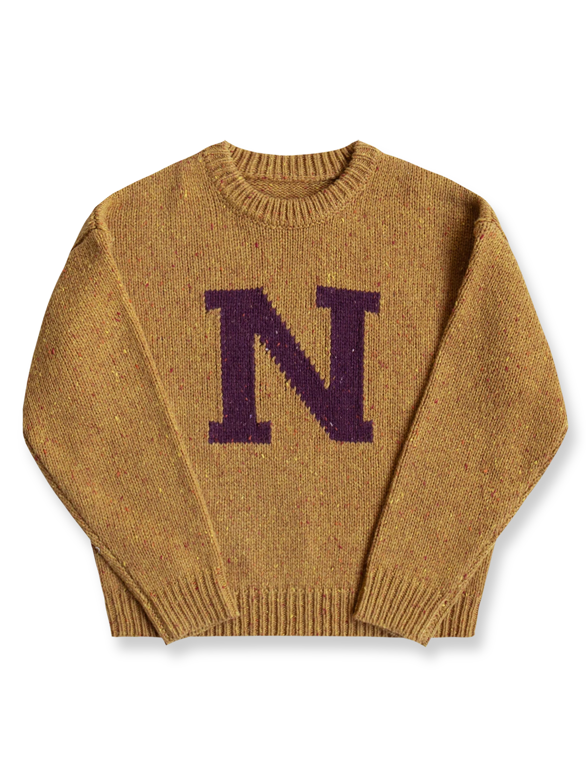 製品画像:
Lettermanカレッジ風ヴィンテージウールセーター全体画像。暖かみのあるウール素材と特徴的なレターデザインが魅力。
詳細画像:
「N」レターデザインのディテール。クラシックなカレッジ風デザインを強調する刺繍。