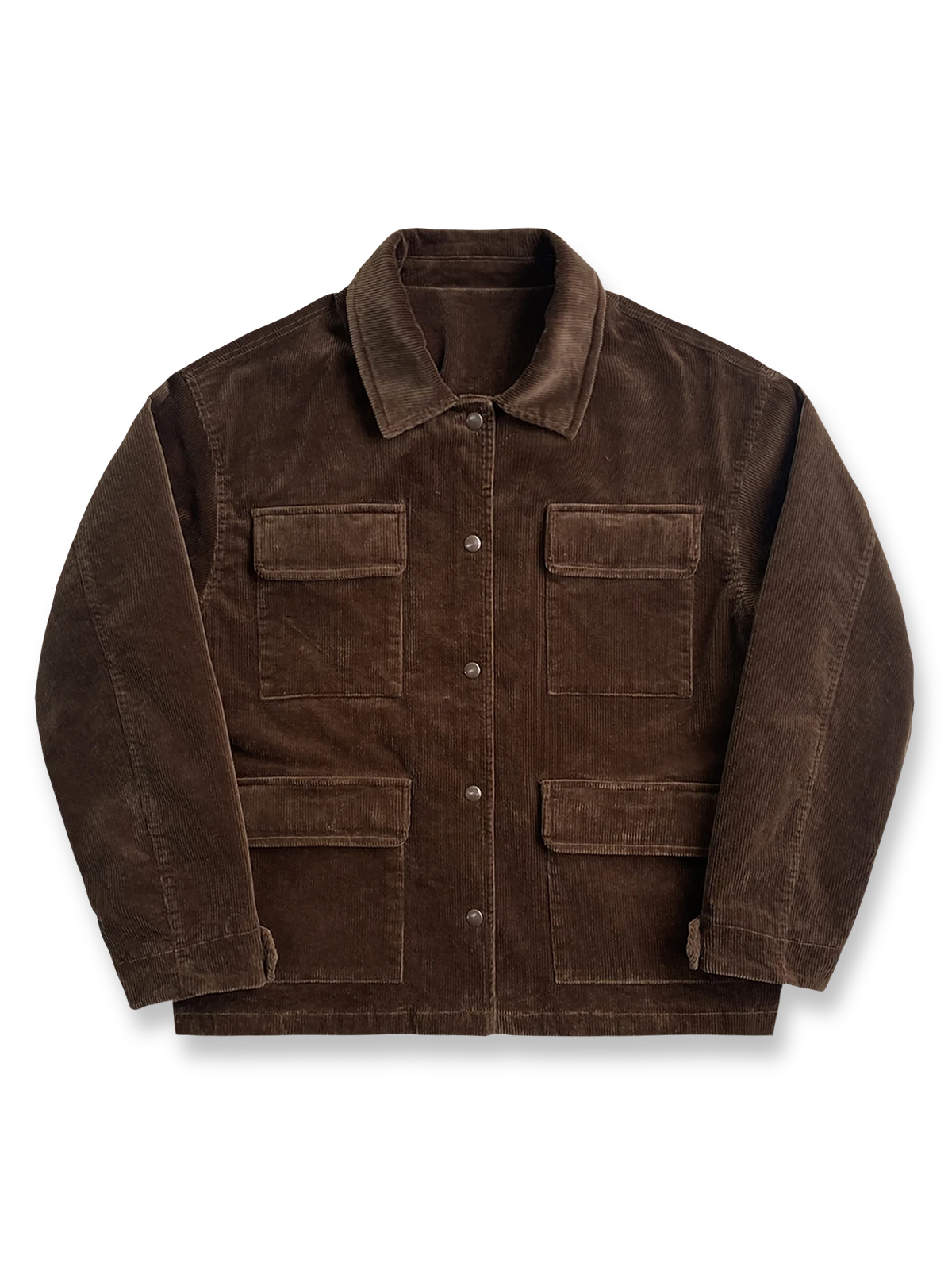 製品画像: コーデュロイ四つポケットジャケットの全体画像 | ヴィンテージワークジャケット
詳細画像: コーデュロイ生地のディテールと四つポケットデザイン | 100%コットン素材