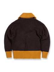 製品画像: ビッグカラー配色ウールセーター全体画像(秋冬カレッジスタイル)
詳細画像: セーターのビッグカラーと配色ディテール(オーストラリア産ピュアウール使用)