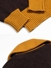 製品画像: ビッグカラー配色ウールセーター全体画像(秋冬カレッジスタイル)
詳細画像: セーターのビッグカラーと配色ディテール(オーストラリア産ピュアウール使用)