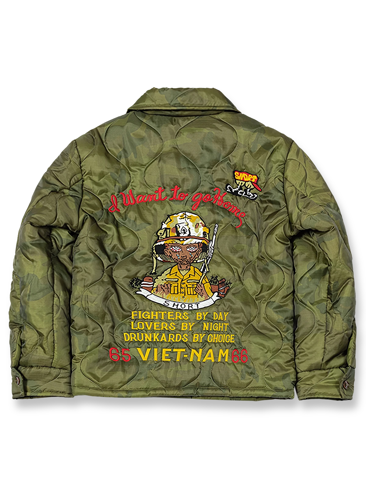 製品画像: クラシックな「竜と虎」刺繍入りコットンライナージャケット全体画像
詳細画像: 袖部分の「竜と虎」刺繍ディテール