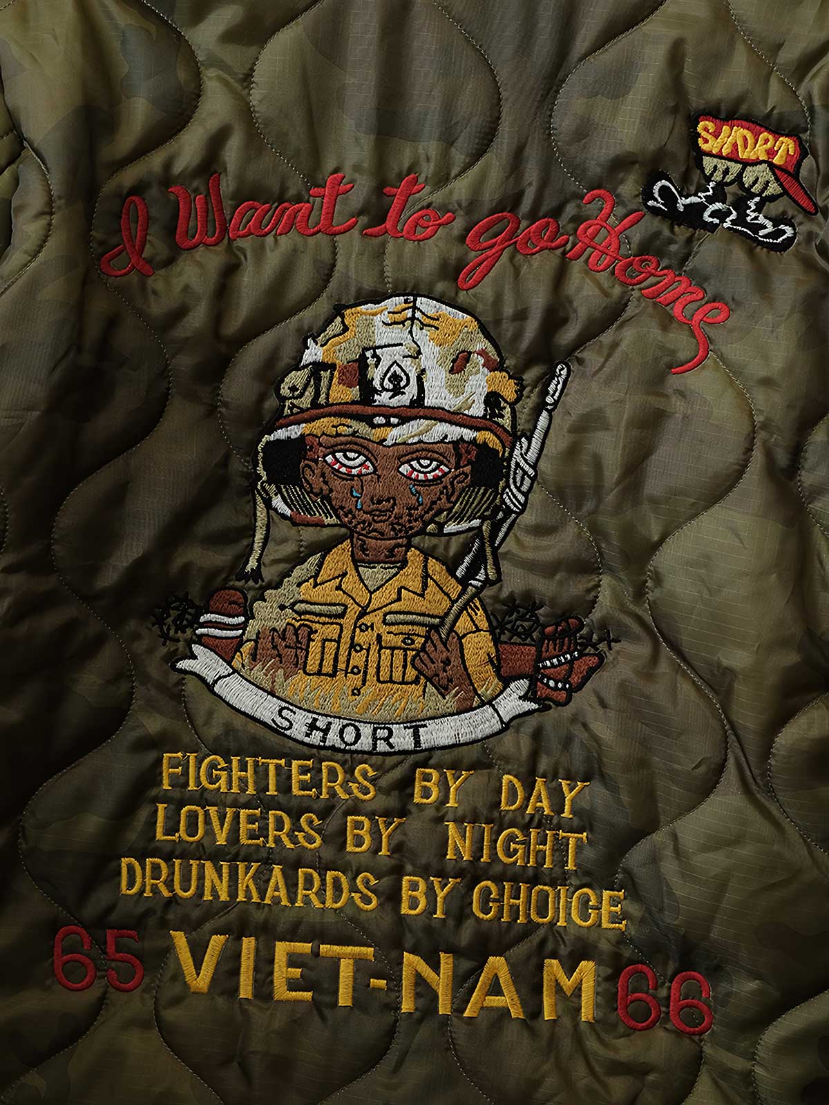 製品画像: クラシックな「竜と虎」刺繍入りコットンライナージャケット全体画像
詳細画像: 袖部分の「竜と虎」刺繍ディテール