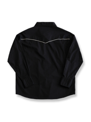 製品画像: 19世紀風のヴィンテージウエスタン刺繍長袖シャツの正面画像。鮮やかな刺繍が際立つデザイン
詳細画像: 肩部と胸部に施された精巧な刺繍デザインが見える画像