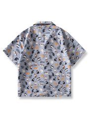 猫柄キューバカラー半袖シャツ