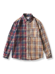 微起毛 2トーン切替チェック長袖シャツ