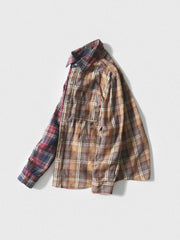 微起毛 2トーン切替チェック長袖シャツ