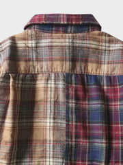 微起毛 2トーン切替チェック長袖シャツ