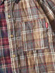 微起毛 2トーン切替チェック長袖シャツ