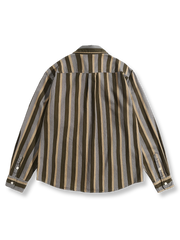 レトロ配色ストライプコットン長袖シャツ