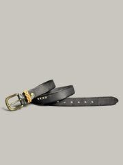 製品画像: ヴィンテージアメリカン手作りレザーベルトの正面図
詳細画像: レザーの質感と真鍮バックルのディテール