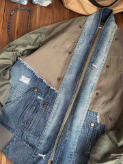 詳細画像: パッチワークとポケットディテールのクローズアップ