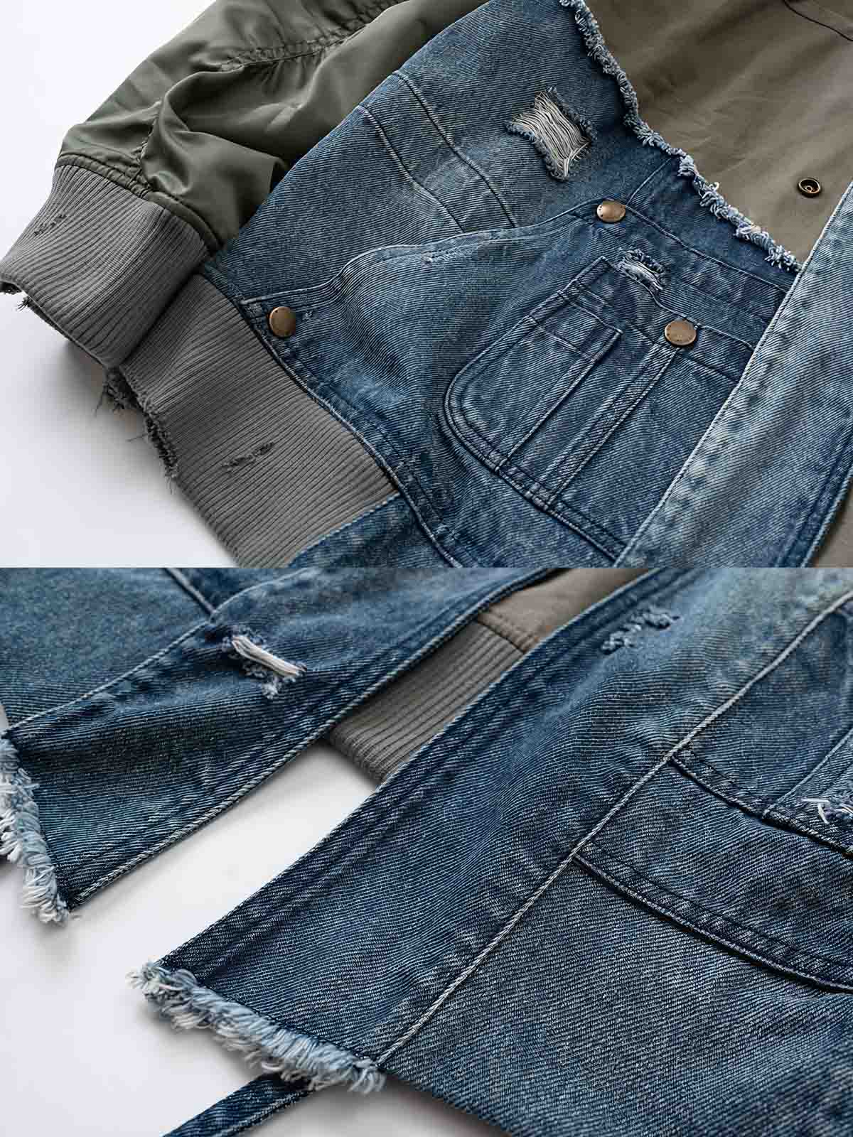 詳細画像: パッチワークとポケットディテールのクローズアップ