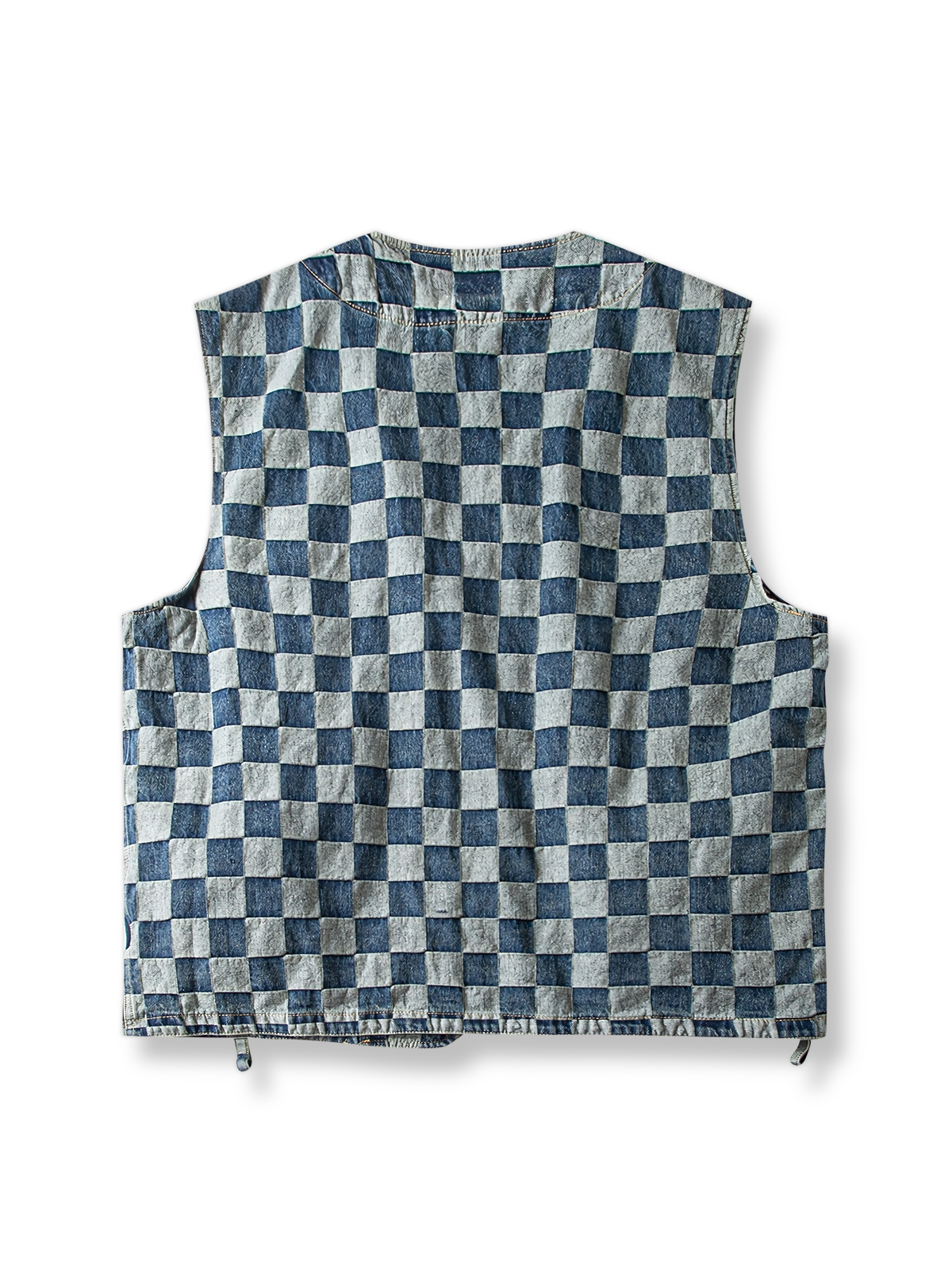 製品画像: ヴィンテージ感のあるチェッカーボード柄デニムベスト
