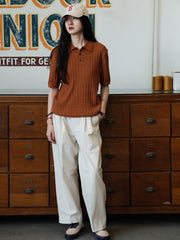 精梳綿 ツイストパターン ニット ポロTシャツ