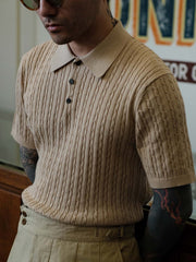 精梳綿 ツイストパターン ニット ポロTシャツ