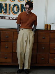 精梳綿 ツイストパターン ニット ポロTシャツ