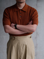 精梳綿 ツイストパターン ニット ポロTシャツ