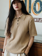 精梳綿 ツイストパターン ニット ポロTシャツ