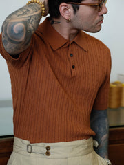 精梳綿 ツイストパターン ニット ポロTシャツ