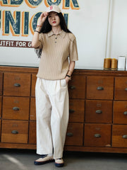 精梳綿 ツイストパターン ニット ポロTシャツ