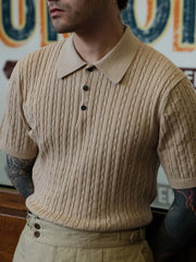 精梳綿 ツイストパターン ニット ポロTシャツ