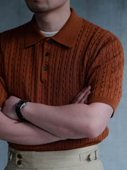 精梳綿 ツイストパターン ニット ポロTシャツ