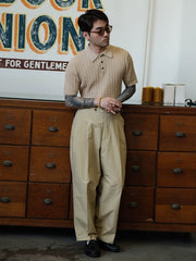 精梳綿 ツイストパターン ニット ポロTシャツ