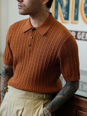 精梳綿 ツイストパターン ニット ポロTシャツ