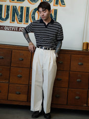 モデルが着用したハイウエストヴィンテージワイドパンツのスタイリング