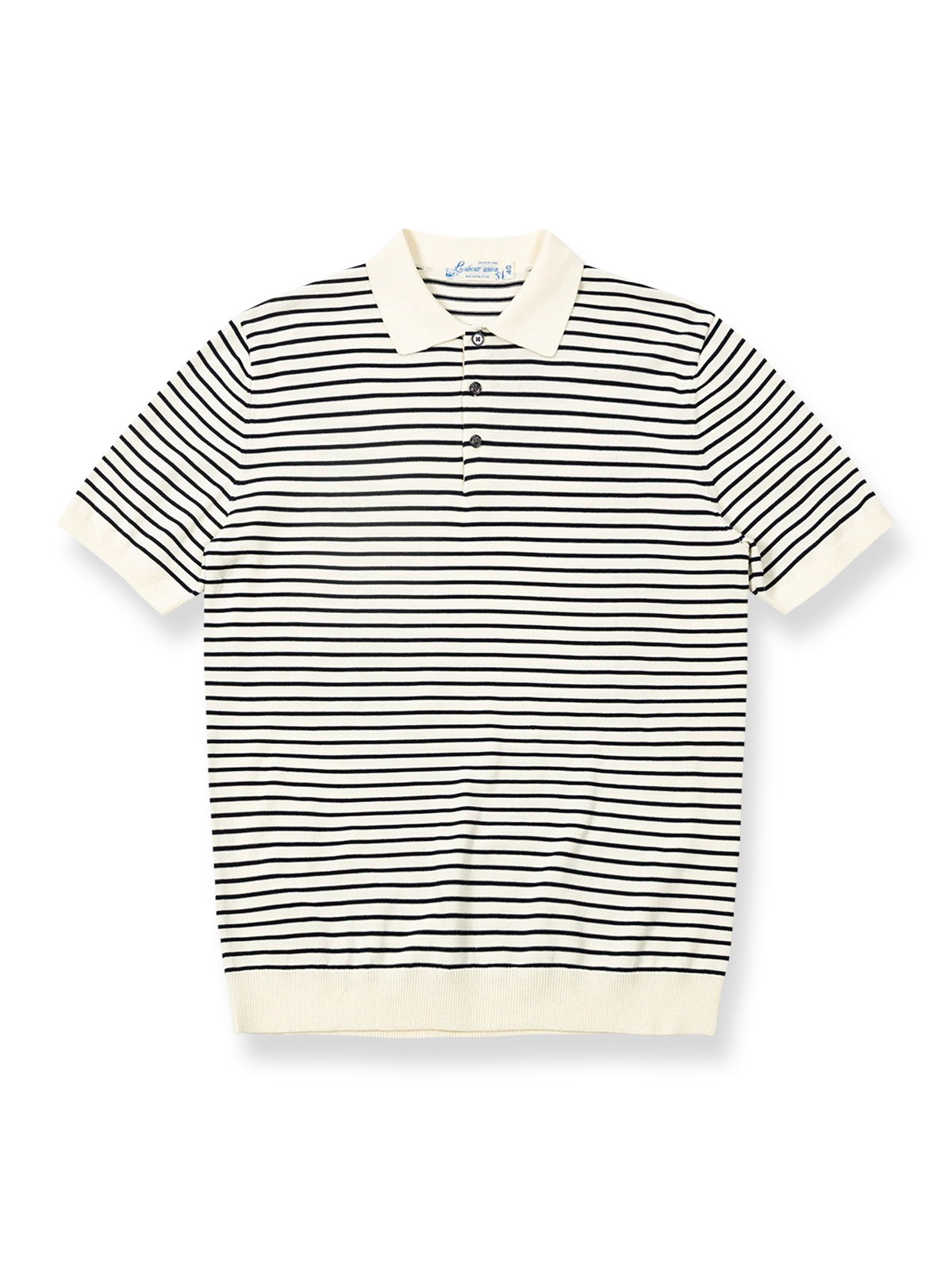 高撚コーマ糸半袖ストライプポロシャツの正面展示
